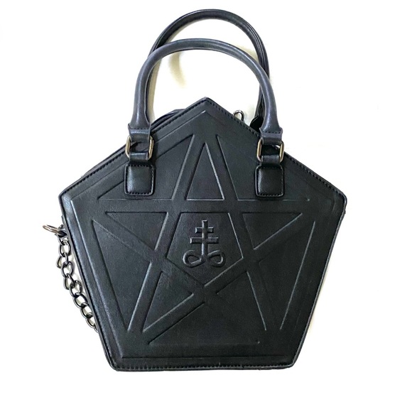 Killstar Kylie Kills Gothic Pentagram Lucifer Witch Black Faux Leather Bag Purse - Picture 1 of 11